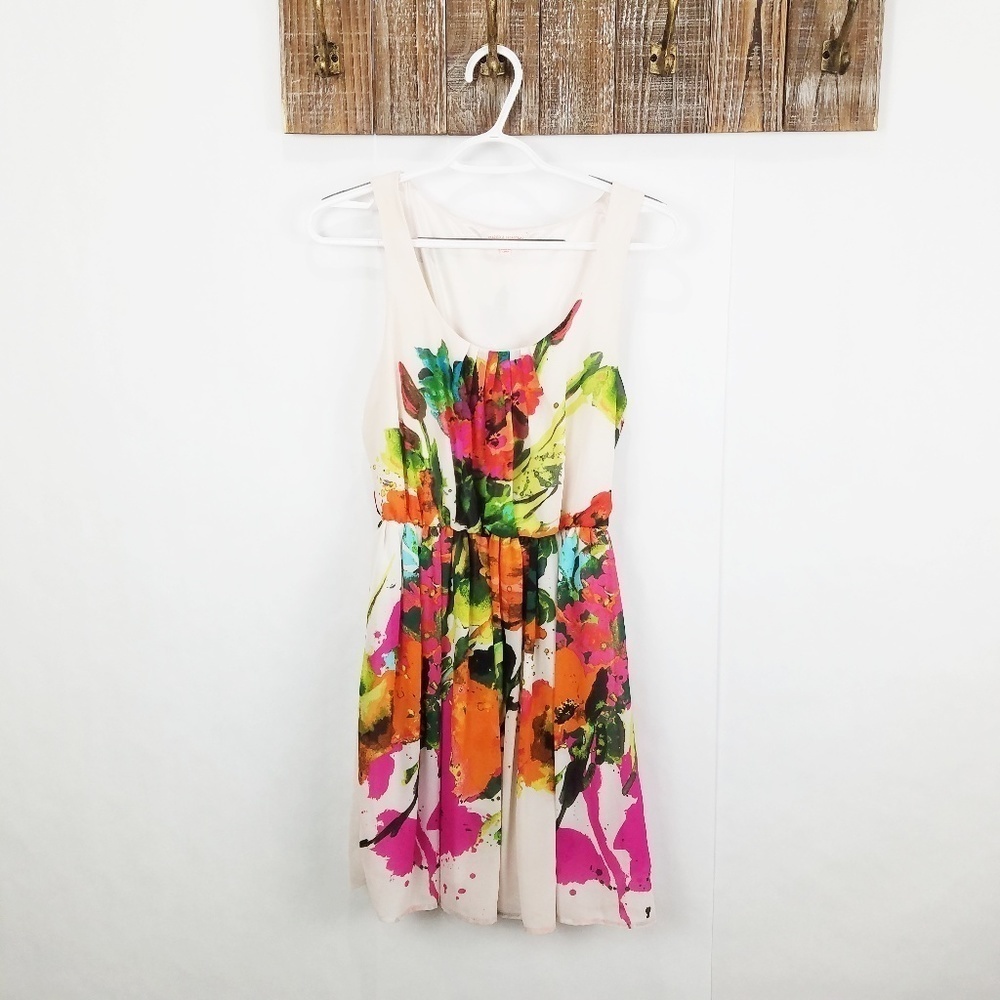 Margo & Sebastian Pink Pleated Floral Mini Dress